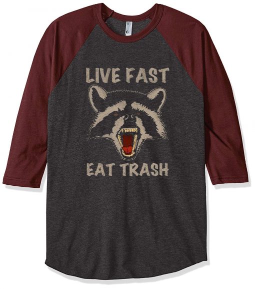 Live Fast Eat Trash Grey Brown Raglan T shirts