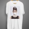 Audrey Hepburn Blowing A White Bubble Gum T SHIRT