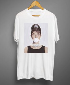 Audrey Hepburn Blowing A White Bubble Gum T SHIRT