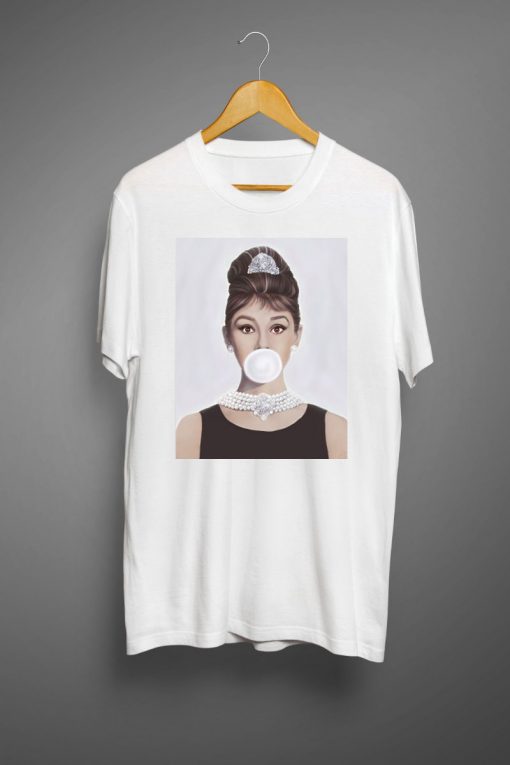 Audrey Hepburn Blowing A White Bubble Gum T SHIRT