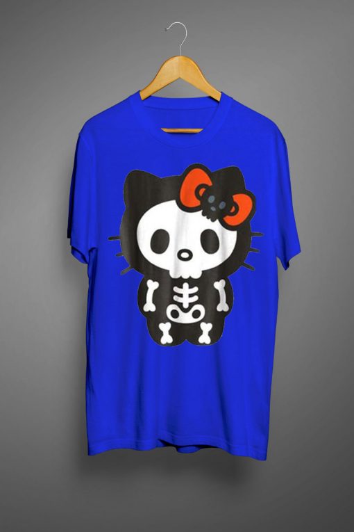 Hello Kitty Skeleton Halloween Blue Color T Shirt