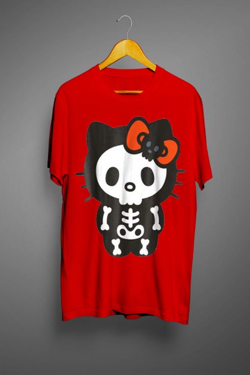 Hello Kitty Skeleton Halloween Red Color T Shirt