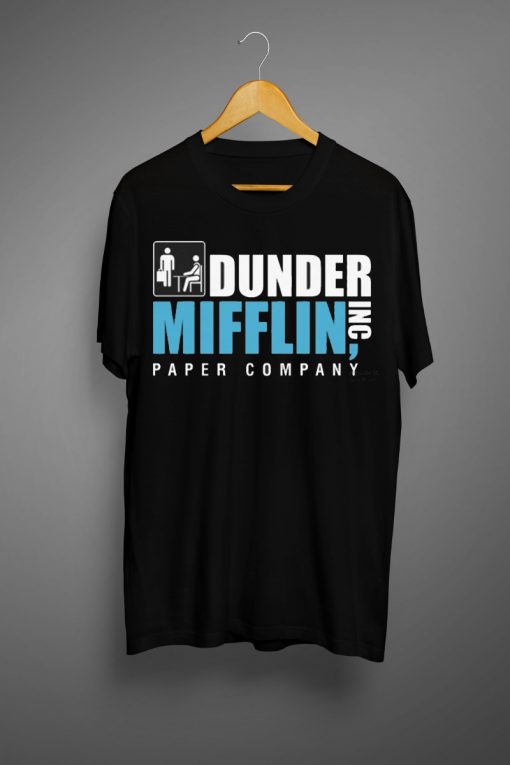 T Line Mens The Office Tv Series Dunder Mifflin Logo Black Graphic T Shirt