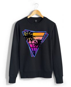 Synthwave Inspired Triangle Sunrise Palm Tree Silhouette Sweatshirt