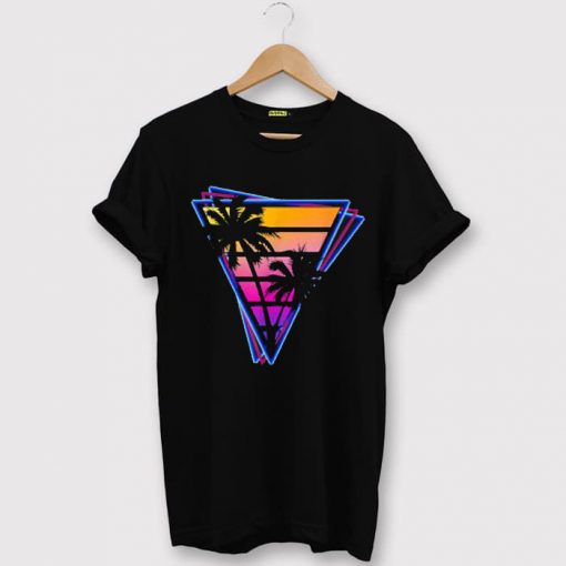 Synthwave Inspired Triangle Sunrise Palm Tree Silhouette T-Shirt