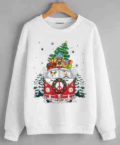 Christmas Car And Santa Dog Personalized White Sweatshirts