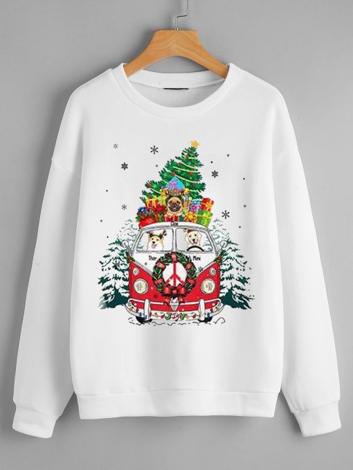 Christmas Car And Santa Dog Personalized White Sweatshirts