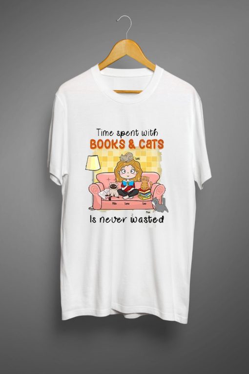 Time Spent With Books And Cats Is Never Wasted T shirts