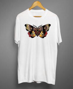 Women Lady Cartoon Butterfly Floral T-shirt