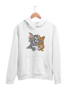 Tom Jerry Cartoon Printed Summer White Hoodie