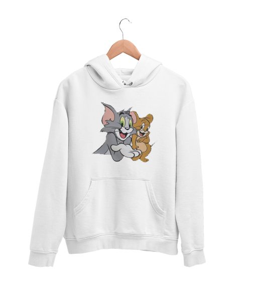 Tom Jerry Cartoon Printed Summer White Hoodie