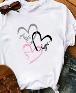 Cute Heart Print Summer White T-Shirt