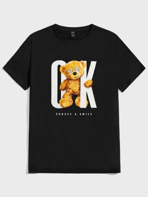 Bear & Letter Graphic T shirts