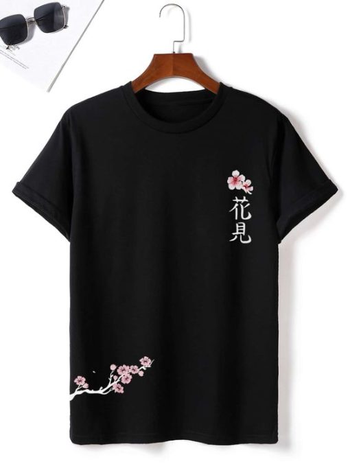 Men Floral & Japanese Letter T shirts