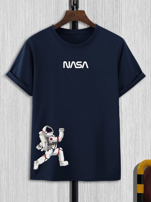 Men Letter And Astronaut Print T shirts