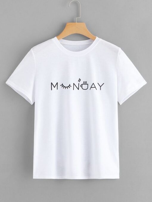 MONDAY Letter Print T-SHIRT thd